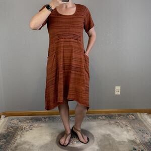 CMC Color Me Cotton Asymmetrical T-Shirt Dress Size M Terracotta Brown Stripe